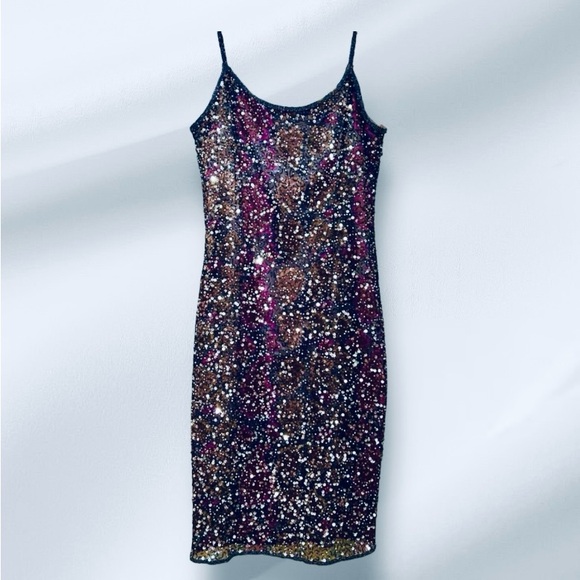 Y2K Adrianna Papell Hand Beaded Sequin Midi Dress Cocktail Prom Sleeveless 10 - Picture 1 of 16